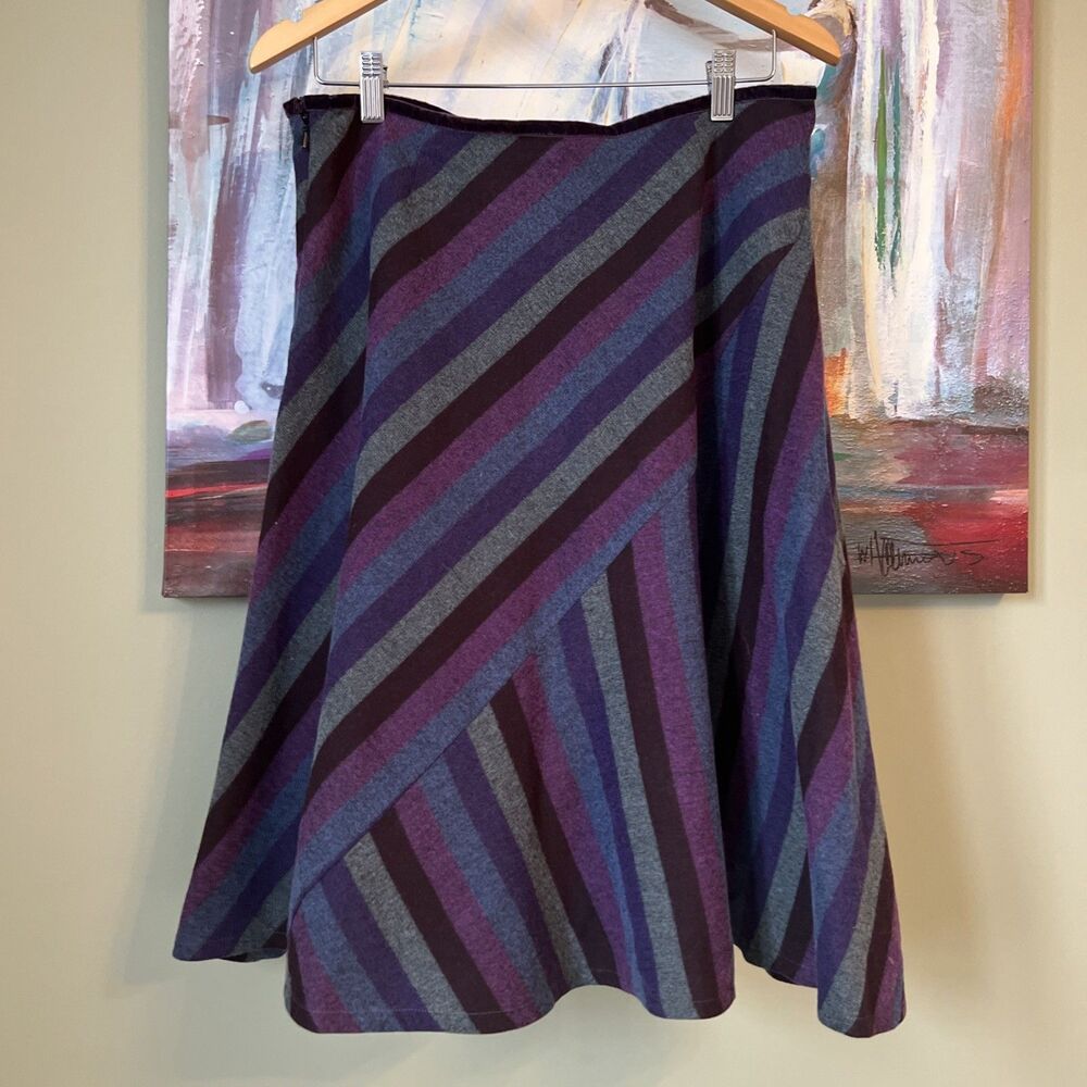Brora Sz 12-14 Ladies Wool Blend Skirt Striped Blue Purple England EXCELLENT - Picture 2 of 8